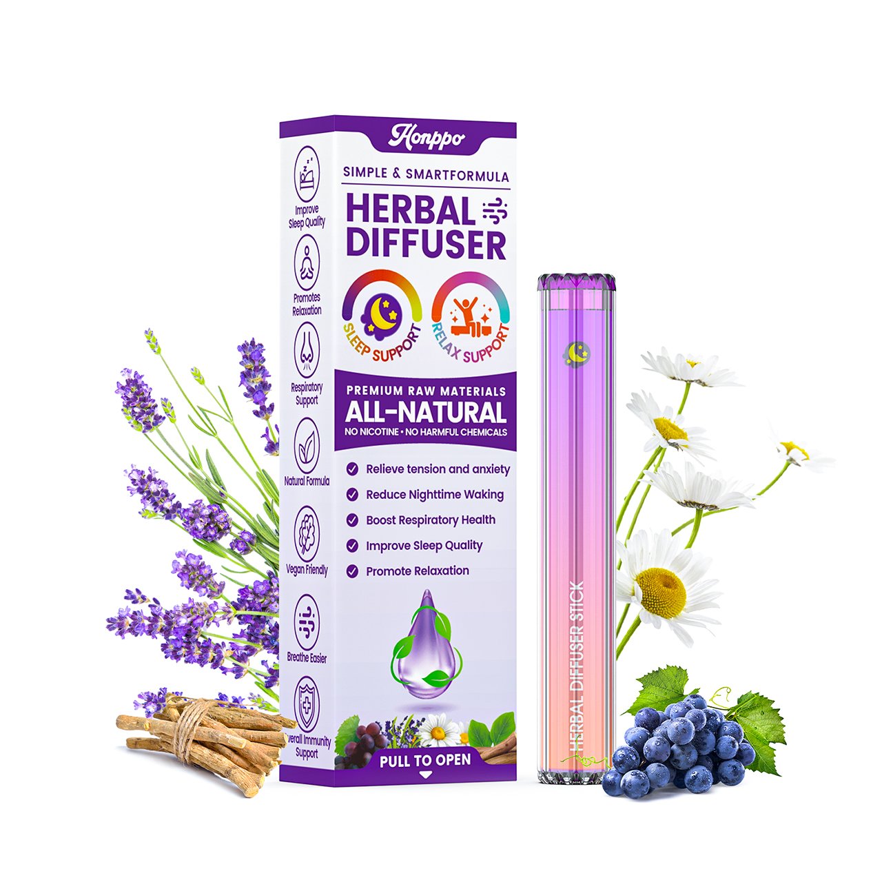 🌿 HONPPO Lavender Thyme and Mint Extracts for sleep support and lung detoxification - Image 1